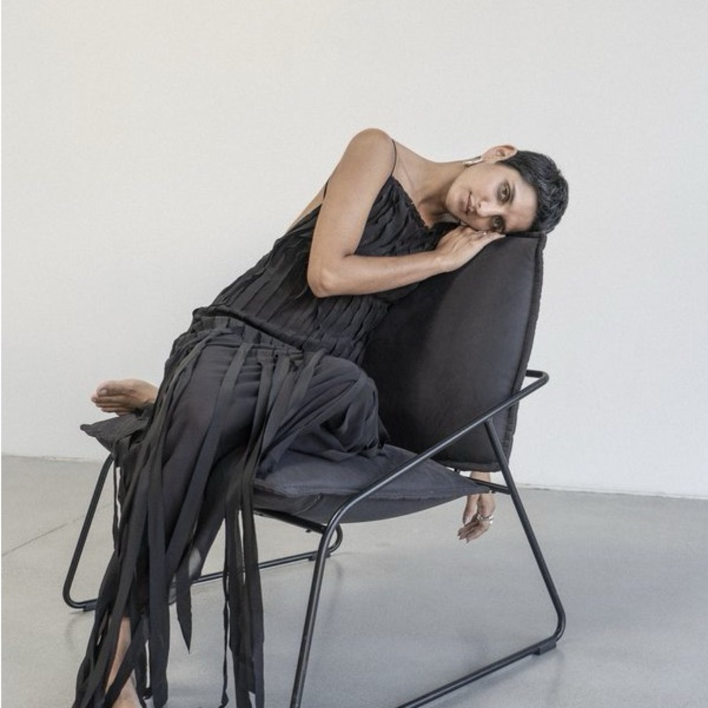 Elegant Black Fringe Maxi Dress - PURE SILK